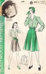 640 HOLLYWOOD VINTAGE NAN GREY UNIVERSAL SHORT - LONG SLEEVE BLOUSE, FLARE SKIRT LENGTHS PATTERN 18 34" B UNCUT